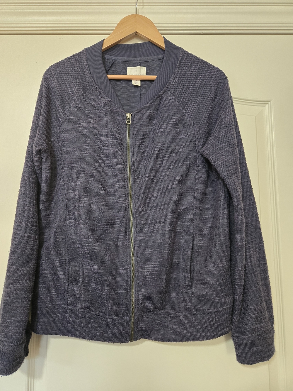 Caslon Dusty Blue Knit Zip-Up Jacket Cozy Casual